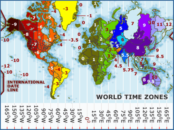 24 different time zones around the world.
